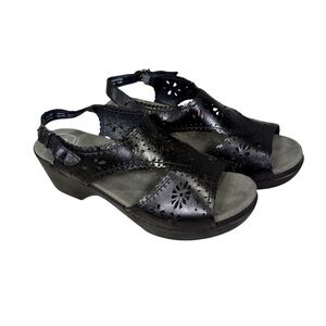 NWOB Dansko Platform Sandals Leather Floral Black Cutout Sz 41 US 10.5 - 11